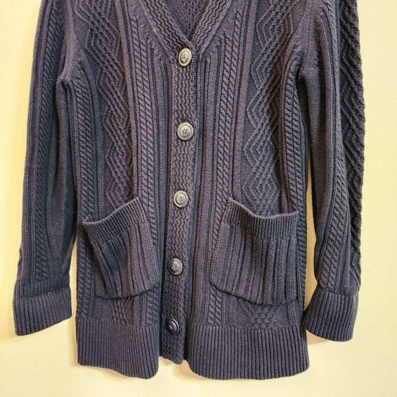 Cabi Cotton Blnd Cable Knit Cardigan Sweater Navy Blue Slat Fisherman Women M - Picture 6 of 16